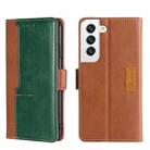 For Samsung Galaxy S22 Contrast Color Side Buckle Leather Phone Case(Light Brown + Green) - 1