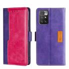 For Xiaomi Redmi 10 Contrast Color Side Buckle Leather Phone Case(Purple + Rose Red) - 1