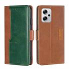For Xiaomi Redmi Note 11T Pro/Redmi Note 11T Pro+ 5G Contrast Color Side Buckle Leather Phone Case(Light Brown + Green) - 1