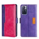 For Xiaomi Redmi Note 11 5G/Poco M4 Pro 5G Contrast Color Side Buckle Leather Phone Case(Purple + Rose Red) - 1