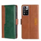 For Xiaomi Redmi Note 11 Pro 5G/Redmi Note 11 Pro+ 5G Contrast Color Side Buckle Leather Phone Case(Light Brown + Green) - 1