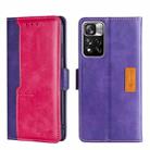 For Xiaomi Redmi Note 11 Pro 5G/Redmi Note 11 Pro+ 5G Contrast Color Side Buckle Leather Phone Case(Purple + Rose Red) - 1