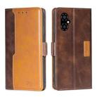 For Xiaomi Poco M4 5G Contrast Color Side Buckle Leather Phone Case(Dark Brown + Gold) - 1