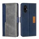 For Xiaomi Poco M4 5G Contrast Color Side Buckle Leather Phone Case(Blue + Grey) - 1