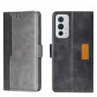 For OnePlus 9RT 5G Contrast Color Side Buckle Leather Phone Case(Black + Grey) - 1