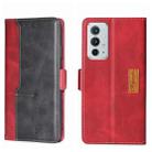 For OnePlus 9RT 5G Contrast Color Side Buckle Leather Phone Case(Red + Black) - 1