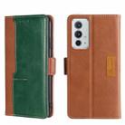 For OnePlus 9RT 5G Contrast Color Side Buckle Leather Phone Case(Light Brown + Green) - 1