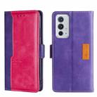 For OnePlus 9RT 5G Contrast Color Side Buckle Leather Phone Case(Purple + Rose Red) - 1