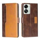 For OnePlus Nord 2T Contrast Color Side Buckle Leather Phone Case(Dark Brown + Gold) - 1