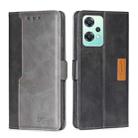 For OnePlus Nord CE 2 Lite 5G Contrast Color Side Buckle Leather Phone Case(Black + Grey) - 1