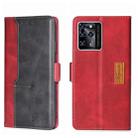 For ZTE Blade V30 Contrast Color Side Buckle Leather Phone Case(Red + Black) - 1