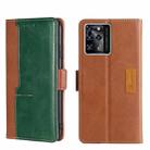 For ZTE Blade V30 Contrast Color Side Buckle Leather Phone Case(Light Brown + Green) - 1