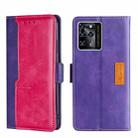 For ZTE Blade V30 Contrast Color Side Buckle Leather Phone Case(Purple + Rose Red) - 1