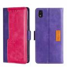 For ZTE Blade L210 Contrast Color Side Buckle Leather Phone Case(Purple + Rose Red) - 1