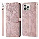 For iPhone 14 Pro Max Life of Tree Embossing Pattern Leather Phone Case (Rose Gold) - 1