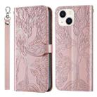 For iPhone 14 Plus Life of Tree Embossing Pattern Leather Phone Case (Rose Gold) - 1