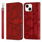 For iPhone 14 Plus Life of Tree Embossing Pattern Leather Phone Case (Red) - 1