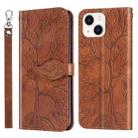 For iPhone 14 Plus Life of Tree Embossing Pattern Leather Phone Case (Brown) - 1