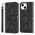 For iPhone 14 Life of Tree Embossing Pattern Leather Phone Case (Black) - 1