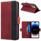 For iPhone 14 Pro Max Stitching Magnetic RFID Leather Case (Red) - 1