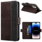 For iPhone 14 Pro Max Stitching Magnetic RFID Leather Case (Coffee) - 1