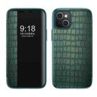For iPhone 14 Crocodile Texture Windows View Horizontal Flip Leather Case (Green) - 1