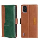 For Itel A48 Contrast Color Side Buckle Leather Phone Case(Light Brown + Green) - 1