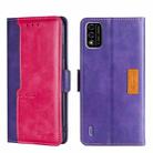 For Itel A48 Contrast Color Side Buckle Leather Phone Case(Purple + Rose Red) - 1