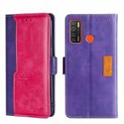 For Tecno Camon 15/Camon 15 Air/Spark 5/Spark 5 Pro Contrast Color Side Buckle Leather Phone Case(Purple + Rose Red) - 1