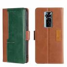 For Tecno Phantom X Contrast Color Side Buckle Leather Phone Case(Light Brown + Green) - 1