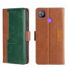 For Tecno Pop 4 Contrast Color Side Buckle Leather Phone Case(Light Brown + Green) - 1