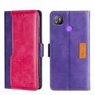 For Tecno Pop 4 Contrast Color Side Buckle Leather Phone Case(Purple + Rose Red) - 1