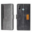 For Tecno Spark 6 GO Contrast Color Side Buckle Leather Phone Case(Black + Grey) - 1