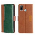 For Tecno Spark 6 GO Contrast Color Side Buckle Leather Phone Case(Light Brown + Green) - 1