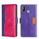For Tecno Spark 6 GO Contrast Color Side Buckle Leather Phone Case(Purple + Rose Red) - 1