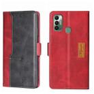 For Tecno Spark 7 Contrast Color Side Buckle Leather Phone Case(Red + Black) - 1