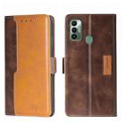 For Tecno Spark 7 Contrast Color Side Buckle Leather Phone Case(Dark Brown + Gold) - 1