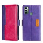 For Tecno Spark 7 Contrast Color Side Buckle Leather Phone Case(Purple + Rose Red) - 1