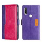 For Fujitsu ARROWS WE F-51B Contrast Color Side Buckle Leather Phone Case(Purple + Rose Red) - 1