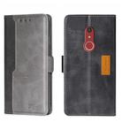 For Fujitsu Arrow Be4 Plus F-41B Contrast Color Side Buckle Leather Phone Case(Black + Grey) - 1