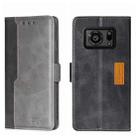 For Sharp Aquos R6 Contrast Color Side Buckle Leather Phone Case(Black + Grey) - 1