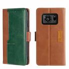 For Sharp Aquos R6 Contrast Color Side Buckle Leather Phone Case(Light Brown + Green) - 1
