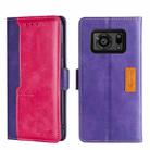 For Sharp Aquos R6 Contrast Color Side Buckle Leather Phone Case(Purple + Rose Red) - 1