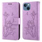 For iPhone 14 Plus Lotus Embossed Leather Phone Case (Purple) - 1