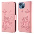 For iPhone 14 Plus Lotus Embossed Leather Phone Case (Pink) - 1