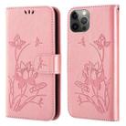 For iPhone 14 Pro Lotus Embossed Leather Phone Case(Pink) - 1