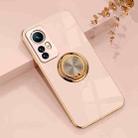 For Xiaomi 12 Lite 6D Electroplating Full Coverage Silicone Phone Case with Magnetic Ring Holder(Light Pink) - 1