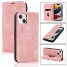 For iPhone 13 mini Wireless Charging Magsafe Leather Phone Case (Pink) - 1