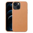 For iPhone 14 Plus Electroplating Skin Texture PC + TPU Phone Case (Yellow Brown) - 1