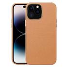 For iPhone 14 Pro Electroplating Skin Texture PC + TPU Phone Case(Yellow Brown) - 1